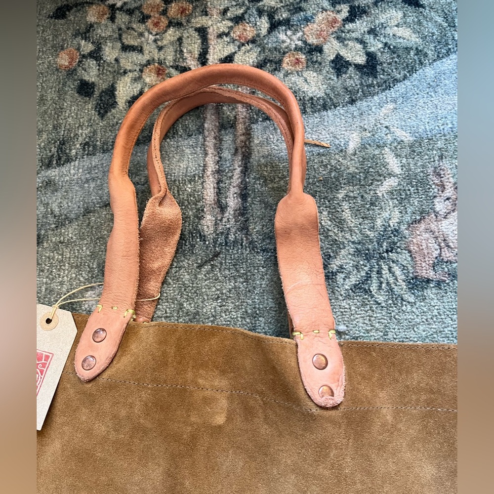 Brown Suede Leather Tote Bag Satorisan - Picture 3 of 6